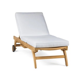 Chaise longue en teck moderne avec dossier réglable et roulettes pour usage extérieur - Product Image 3