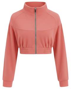 Chaqueta Corta de Forro Polar Rosa Coral para Mujer, Sudadera Deportiva Informal con Cierre, Manga Larga, Ligera, Logotipo Personalizado, Proveedor OEM - Product Image 1