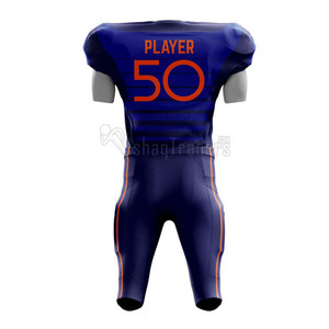 Ensemble de maillot et pantalon de football américain personnalisé pour homme, bleu et orange, impression par sublimation, respirant, 100% polyester, taille adulte - Product Image 2