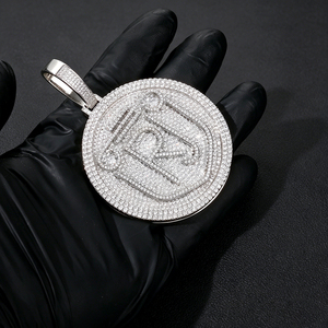 925 Silver Lab-Grown Diamond Royal Crest Pendant for Men Iced Out Round <b>Medallion</b> Necklace Certified Diamond Luxury Jewelry - Product Image 1