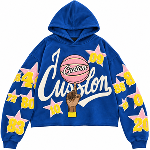 <b>Royal</b> <b>Blue</b> Oversized Hoodie Custom Letter Print Star Number Patch Streetwear Pullover Sweatshirt Unisex 100% Cotton <b>Fleece</b> - Product Image 1