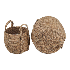 Panier en jonc de mer avec couvercles en osier pour la décoration intérieure, grand panier en jonc de mer, paniers de rangement en jonc de mer naturel, paniers en paille - Product Image 1