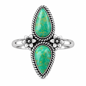 Anillo de Turquesa Verde con Dos Piedras en Forma de Pera, Hecho a Mano, Estilo Bohemio Occidental, Diseño Único, Joyería con Piedras Preciosas, Anillo de Moda - Product Image 2
