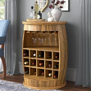 Mueble Bar para Vinos de Madera de Mango Sólida con Acabado Rústico, Perfecto para el Hogar y la Oficina - Product Image 1
