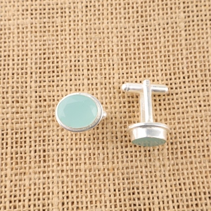 Handmade Designer Aqua Chalcedony Gemstone 925 Sterling Silver Channel Set Cuff <b>Link</b> and Tie Clip Set for Unisex Luxury Wear - Product Image 2