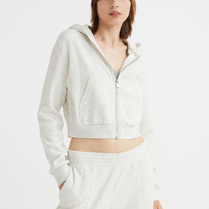 Sweat-shirt à capuche court en molleton imprimé uni pour femme, anti-boulochage, hiver, poches brodées, manches longues - Product Image 1