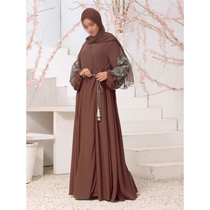 Muslim Eid Cotton+Polyester Crew Neck Plus Size Lightweight <b>Abaya</b> <b>Women</b> Dress Soft Satin Silk Latest Eid New Design - Product Image 5