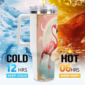 40Oz Stainless Steel Tumbler With Handle Flamingo Design Travel <b>Mug</b> - Product Image 6