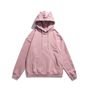 เสื้อฮู้ดดี้สีชมพูพาสเทลน่ารัก ลายหูแมว ผ้าฟลีซหนานุ่ม ทรงหลวมไหล่ตก สวมใส่สบาย ขายส่ง - Product Image 3