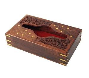 Porte-mouchoirs en bois de manguier sculpté à la main et métal pour la maison, les hôtels et les restaurants, organiseur de table - Product Image 1