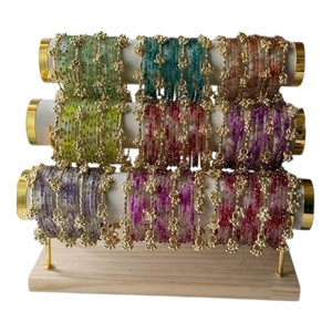Bracelets en verre kashmiri sur mesure et emballés en gros pour femmes, bracelets en acier inoxydable dorés avec ensembles de bracelets multicolores - Product Image 1