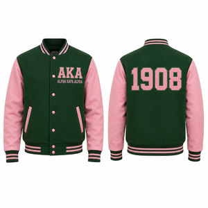เสื้อแจ็คเก็ตวาร์ซิตี้ไซส์ใหญ่ ผ้าขนสัตว์ด้านใน สีชมพูเขียว ปักตัวอักษร 1908 สไตล์พรีปปี้ ยูนิเซ็กส์ - Product Image 4