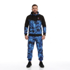Ensemble de survêtement camouflage bleu et noir personnalisé, sweat à capuche zippé et pantalon de jogging, respirant, séchage rapide, deux pièces, vêtements de sport décontractés - Product Image 2