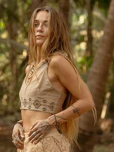 Boho Linen Crop <b>Top</b> Hand Block Printed Tribal Geometric Pattern <b>Festival</b> Clothing Women Ethnic Summer Halter Sleeveless <b>Top</b> - Product Image 4