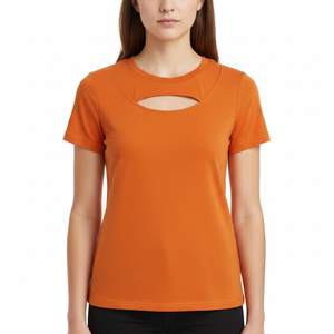 T-shirt de sport pour femme OEM en polycoton 180 GSM, séchage rapide, extensible, col rond, vente en gros - Product Image 1