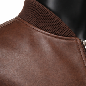Veste bomber pour homme PRIMEFIELD ENTERPRISES, en polyester marron, écologique, respirante, col montant, fermeture éclair, coupe classique, style moto - Product Image 5