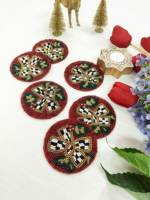 Handgefertigte Orientalische Stoff-Untersetzer Rotes Perlenbesetztes Bohemian-Design Rund 300mm Durchmesser 6er-Set Premium Umweltfreundliche Tischmatten