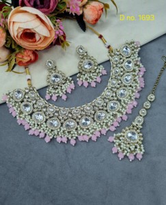 Handcrafted <b>Pearl</b> And Crystal Beaded Fringe Collar Necklace <b>Set</b> Tika & Earrings Antique Gold Plated Fashion <b>Jewellery</b> Wholesaler - Product Image 4