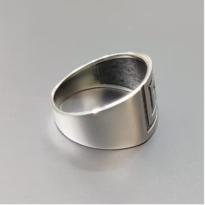 Classic <b>Plain</b> Sterling <b>Silver</b> Band <b>Ring</b> Adorned With Traditional Greek Key Design Thick Heavy Band Jewelry Any Occasion Wear - Product Image 2