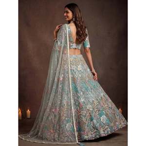 Sparkling Pista <b>Green</b> Embroidered <b>Net</b> Lehenga Choli for Women - Product Image 4