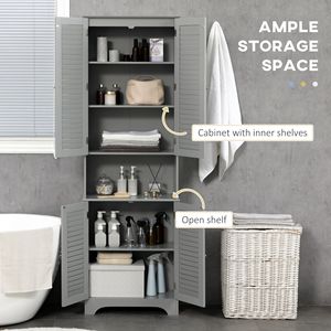 Armadio Alto Europeo a Doppia Anta in PVC e MDF con Ripiani Regolabili per Bagno e Soggiorno - Grigio - Product Image 4