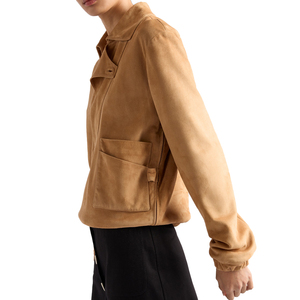 Women's Honey <b>Suede</b> Blouson <b>Jacket</b> Luxury Vintage Lambskin Outerwear OEM Private Label Custom leather top Manufacturer - Product Image 3