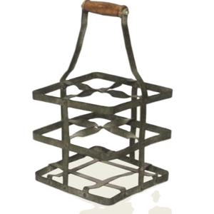 Porta Botellas de Metal Galvanizado de Diseño Vintage con Asa de Madera, Estante para Vino y Portavasos para Decoración del Hogar en Oferta - Product Image 1