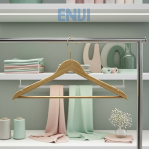 Vente en gros de cintres écologiques durables en acier inoxydable et en bois de pin, finition laquée |   Logo personnalisé |   Niveau unique |   Multifonctionnel - Product Image 2