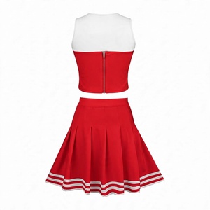 Uniforme de pom-pom girl rouge et blanc pour femmes, haut sans manches à col en V, jupe plissée taille haute, ensemble de vêtements de sport personnalisés par sublimation - Product Image 2