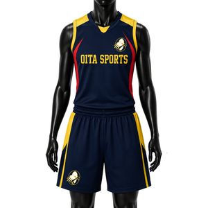 Men Navy Blue Yellow Basketball Uniform Set Jersey Shorts Sports Team Uniform <b>Athletic</b> Training Wear Game Performance - Product Image 1