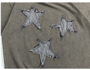 Oversized Men's Star Applique T-<b>Shirt</b> Short Sleeve Cotton Street Style O-Neck Geometric Pattern Vintage Tee - Product Image 4
