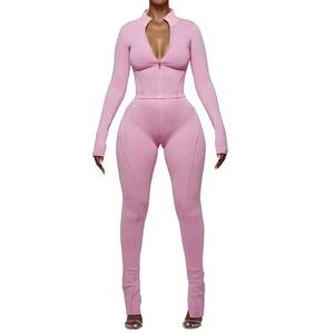 Conjunto Deportivo de 2 Piezas para Mujer, Chaqueta de Manga Larga con Cierre Completo y Bloques de Color, Pantalones Deportivos Rectos con Bolsillos, Ropa Deportiva Informal - Product Image 6