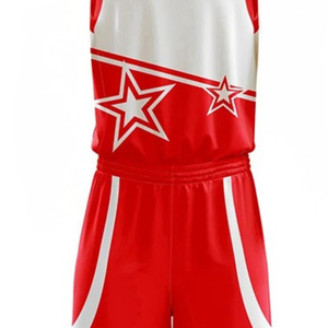 Ensemble d'uniformes de basketball personnalisés pour hommes, rouge et blanc, maillot sans manches à col en V et short à imprimé étoile, taille élastique, vêtements d'équipe en gros - Product Image 6