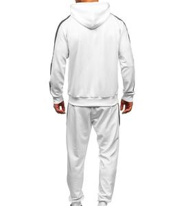 Chándal con Capucha Blanco Personalizado para Hombre, Manga Larga, Diseño Deportivo con Bloques de Color, Ropa de Otoño con Bolsillos Laterales, Corte Regular, 100% Poliéster - Product Image 3
