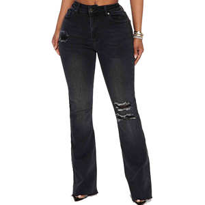 Jeans de mezclilla de alta calidad, cintura alta, con logo personalizado, estilo vintage, azul desgastado, de pierna ancha y rotos, para mujer, los más vendidos. - Product Image 2