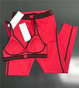 Ensemble de yoga et pilates côtelé sans couture, respirant, taille haute, en élasthanne, écologique, de marque célèbre, pour la vente en gros - Product Image 1