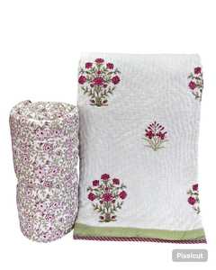 Floral Printed Cotton Quilted <b>Bedding</b> Reversible Throw Medium Weight Breathable Woven Style Jaipur Rajai Decorative Cover - Product Image 1