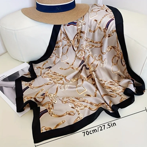 1 pièce Foulard carré en soie imprimée 70 cm pour femme, style tendance, avec motif chaîne et étrier, pour la tête, la décoration de sac et les vêtements - Product Image 4