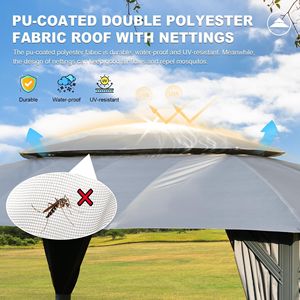 Carpa de Jardín de 10x14 Pies con Doble Techo, Estructura Metálica Resistente, Cortinas de Privacidad y Mosquiteras, Gazebo y Pérgola - Product Image 2