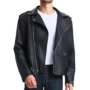 Chaqueta de cuero PU para hombre, informal, de alta calidad y muy vendida, chaqueta de PU ajustada y personalizada para motociclistas - Product Image 4