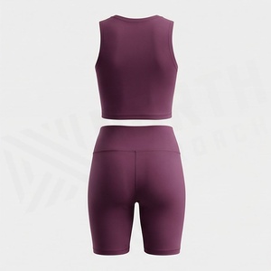 Conjunto Deportivo de 2 Piezas para Mujer, Color Sólido, Top Corto sin Mangas y Pantalones Cortos de Cintura Alta, Estilo Deportivo, para Primavera/Verano - Product Image 2