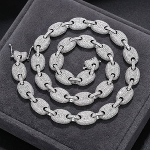 Cadena cubana de diamantes completa, chapada en oro sobre plata de ley S925 con diamantes de moissanita, cadenas finas de estilo hip hop en venta. - Product Image 1