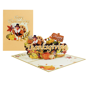 Tarjeta de Felicitación Pop-Up de Acción de Gracias Versión 2, Hecha a Mano, Tema de Cosecha Otoñal con Pavo, Tarjeta de Invitación Festiva, Tarjeta de Regalo al por Mayor - Product Image 1