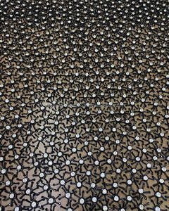 Tela con cuentas de encaje de diseño de cuentas de cristal pesado negro para accesorios de ropa de boda y fiesta - Product Image 3