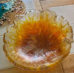 ชามเรซิ่นสีทองอำพัน ชามหรูหราเปล่งประกายสีอำพัน ชามศิลปะสีน้ำผึ้ง ชามคริสตัลสีทองรั่งรำ จานเรซิ่นสีทองหลอมเหลว - Product Image 1