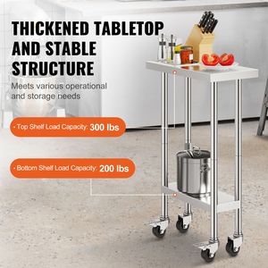 Banco da Lavoro per Alimenti 24 X 12 X 38 Pollici, Capacità di Carico 500 LBS, 4 Ruote con 3 Livelli di Altezza Regolabili, Acciaio Inossidabile - Product Image 3