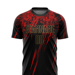 Uniforme de Fútbol para Hombre en Negro, Dorado Antiguo y Rojo, Conjunto de Camiseta y Pantalones Cortos Sublimados para Entrenamiento y Competencia Deportiva - Product Image 2