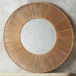 Miroir mural en jonc de mer naturel tissé à la main – Grand miroir rond décoratif style bohème côtier - Product Image 5