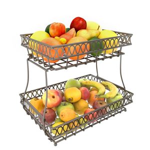 Corbeille à fruits à 2 niveaux, panier à pain et fruits pour comptoir, support de rangement détachable en métal pour fruits et légumes pour la cuisine - Product Image 6