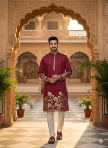 Exclusive Celebrity Silk Festive <b>Kurta</b> Gold Foil Embroidery Cotton Pajama Ready Made Traditional Ethnic Wedding Attire Kids' All - Product Image 2
